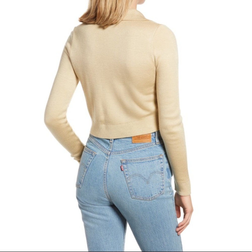 BP. Oatmeal Cropped Long Sleeve Polo Sweater Size Small - Picture 3 of 7